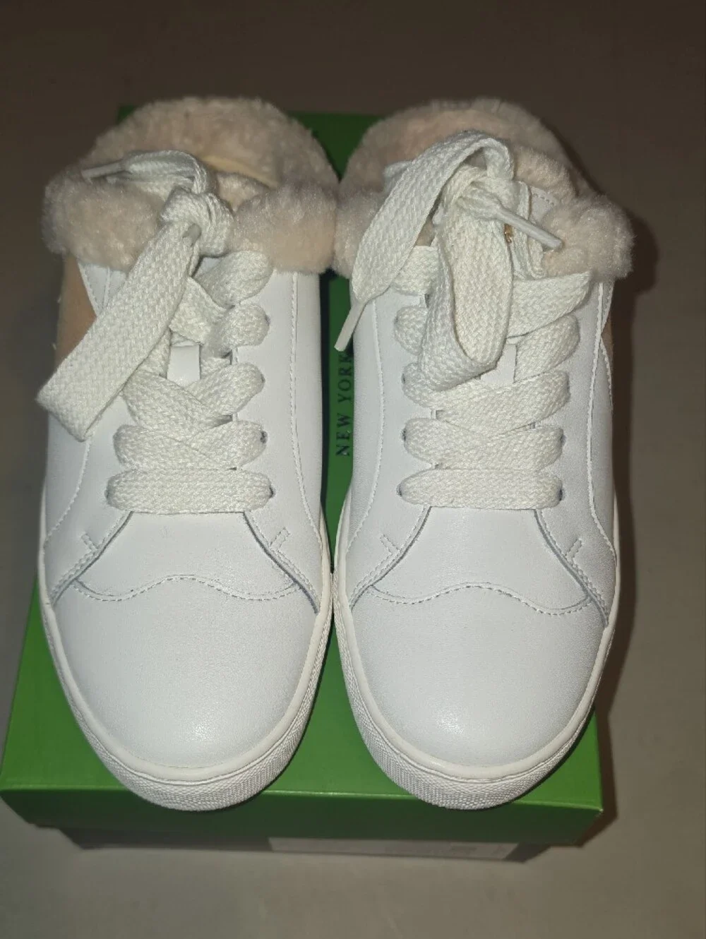 Kate Spade White Leather Sneakers with Tan Heart Detail